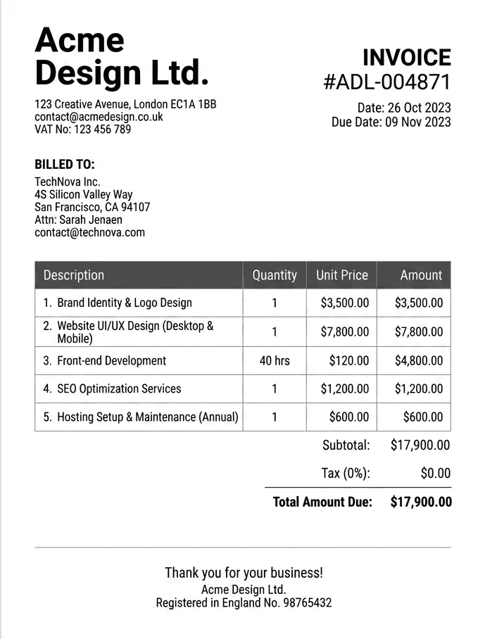 Minimal invoice layout preview